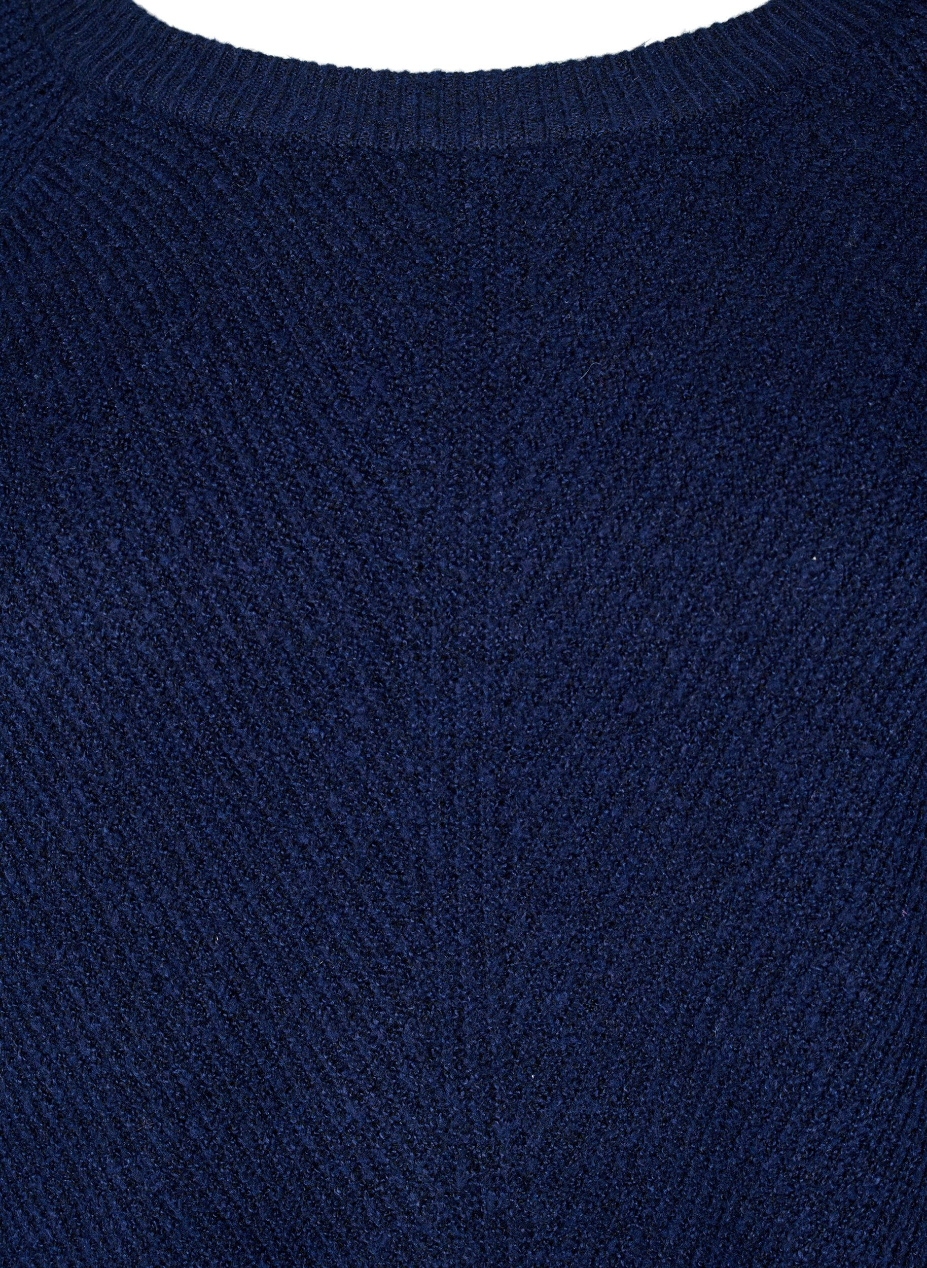 Zizzi Strikket bluse med rund hals, Naval Academy Mel., Packshot image number 2