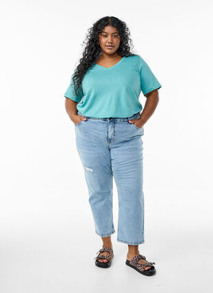 Zizzi Kortermet basic t-skjorte med v-hals, Grønn, Model image number 1