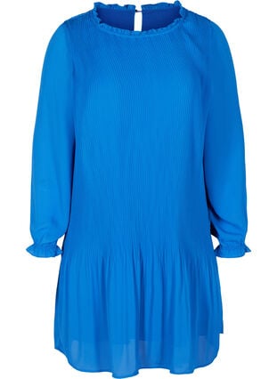 Langermet plissékjole med volanger, Dazzling Blue, Packshot image number 0