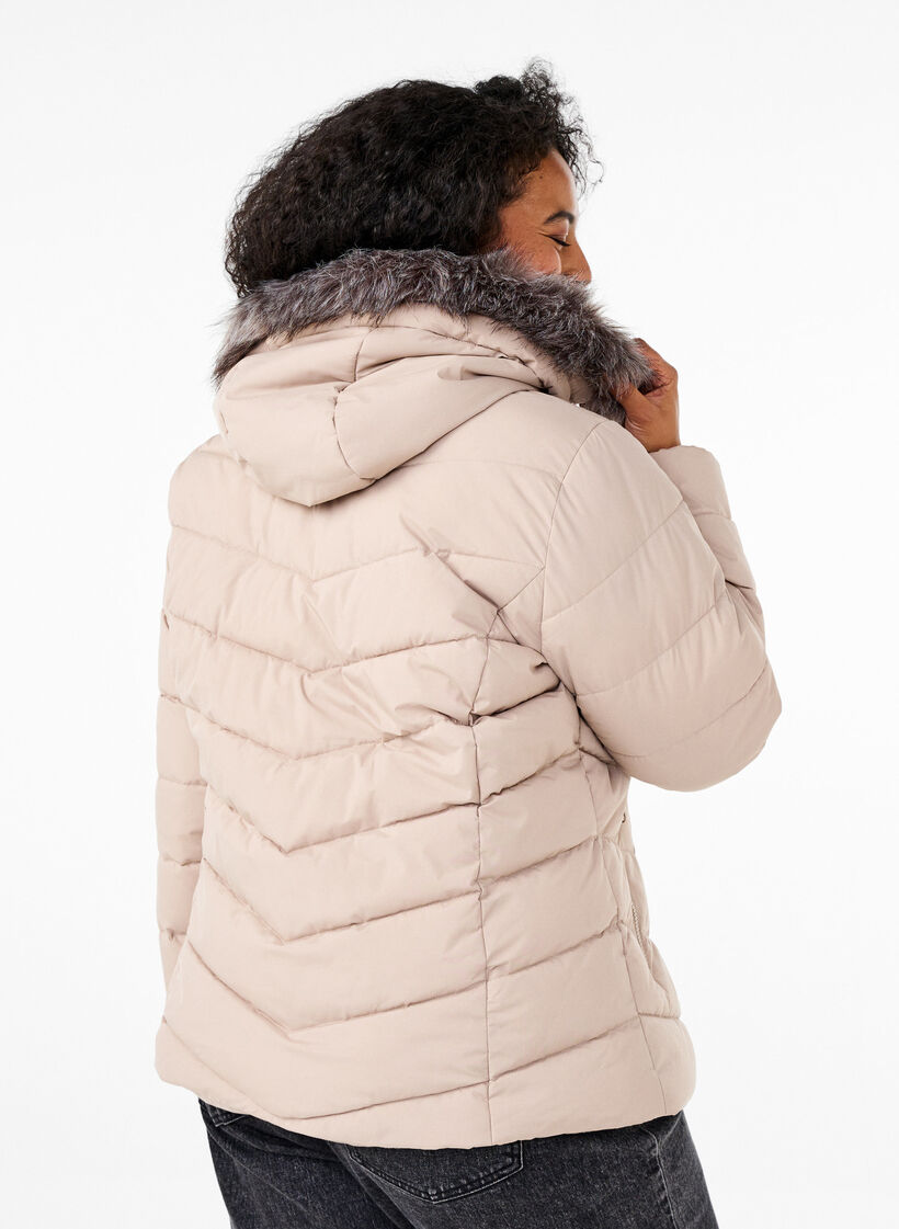 Kort boblejakke med hette, Beige, Model image number 2