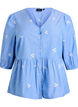 Bluse i bomull med broderte blomster og knappelukking, Bl&aring;, Packshot image number 0