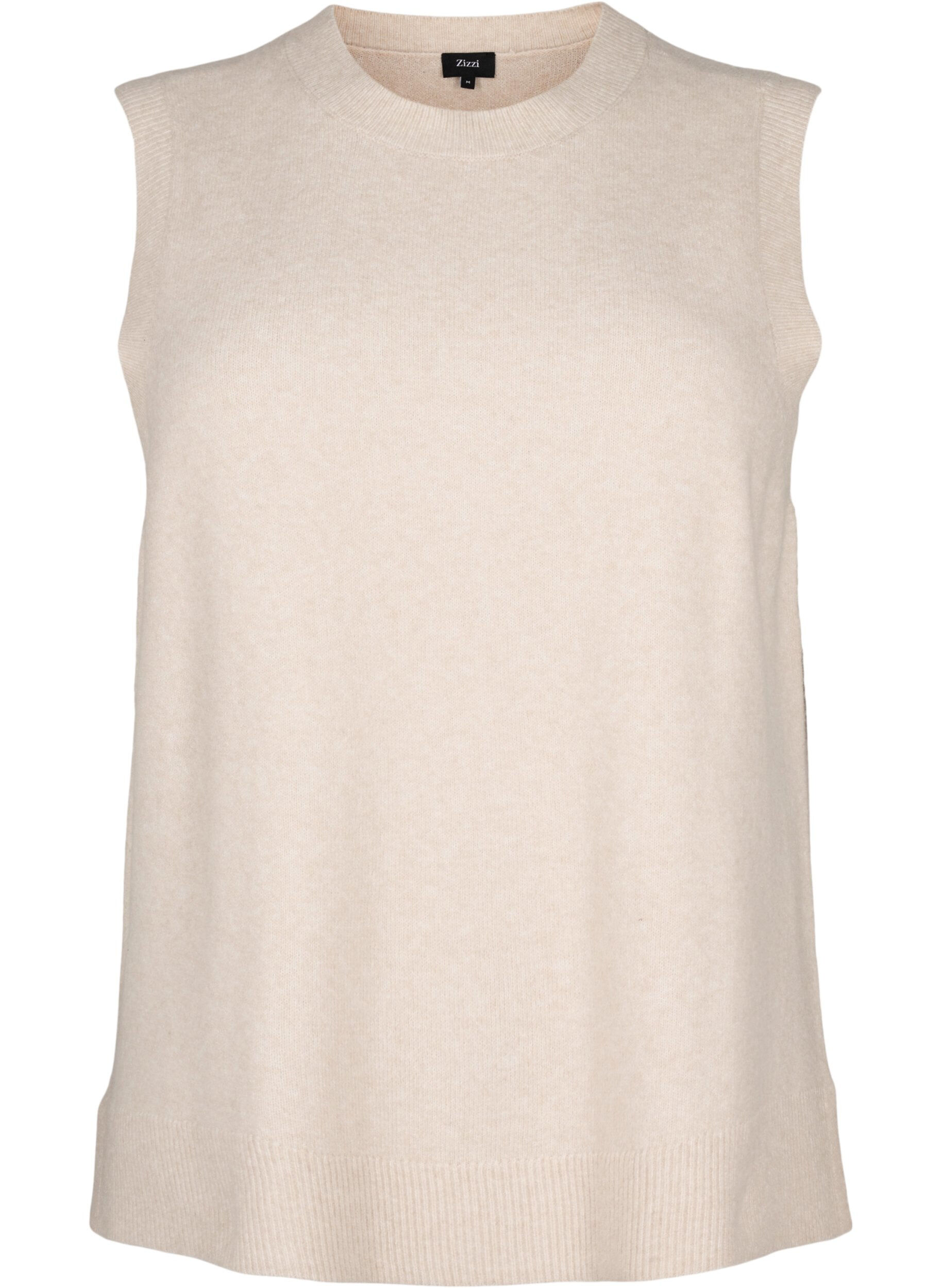 Zizzi Strikket vest med ribbestrikket kant, Pumice Stone Mel., Packshot image number 0