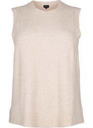 Strikket vest med ribbestrikket kant, Pumice Stone Mel.