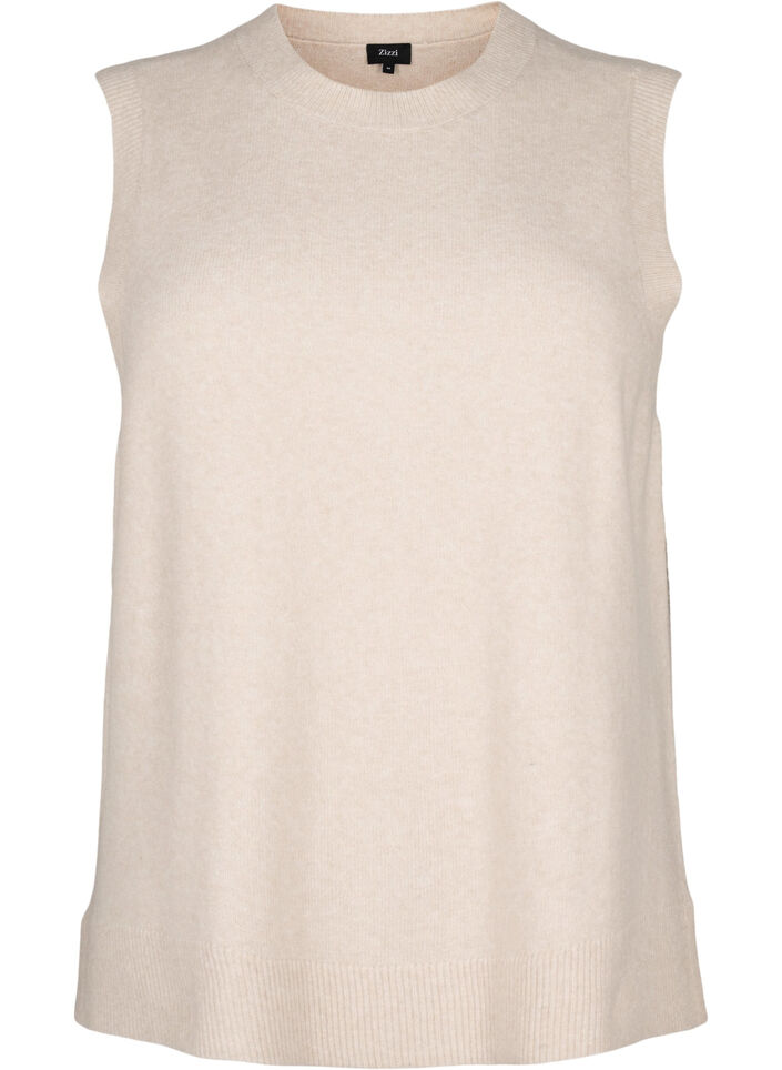 Strikket vest med ribbestrikket kant, Pumice Stone Mel., Packshot image number 0