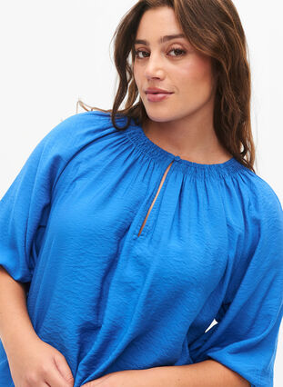 A-formet viskose bluse med 3/4-ermer, Strong Blue, Model image number 2