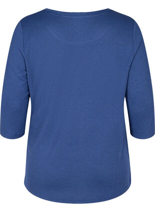 Bluse med 3/4-ermer og knapper, Twilight Blue Mel, Packshot image number 1