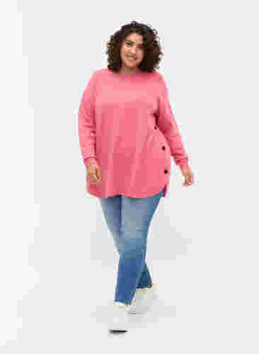 Melert strikkegenser med knappedetaljer, Hot Pink White Mel., Model image number 2