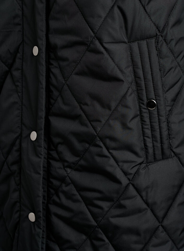 Langt vattert vest med trykknapper, Svart, Packshot image number 3