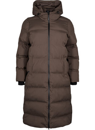 Zizzi Lang vinterkåpe med hette, Brun, Packshot image number 0
