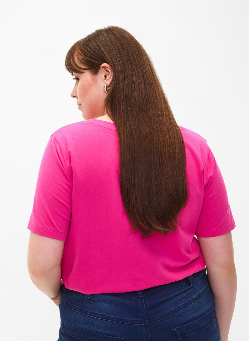 Ensfarget basis T-skjorte i bomull, Rosa, Model image number 2