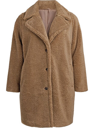 Zizzi Myk teddyjakke med knapper og krage, Brun, Packshot image number 0