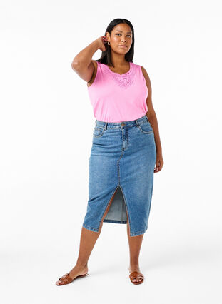 Zizzi Ermeløs topp med blonder, Rosebloom, Model image number 2