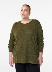 Langermet bluse med tekstur, Grønn Langermet bluse med tekstur, Grønn, Model