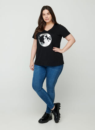 T-skjorte i bomull med paljetter, Black, Model image number 2