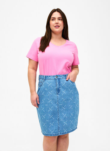 Jeansskjørt med mønster, Light blue denim, Model image number 0