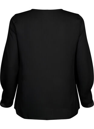 Ensfarget bluse med lange ermer, Black, Packshot image number 1