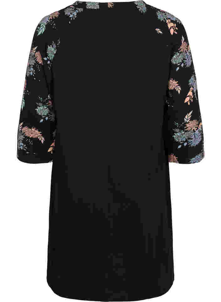 Nattkjole med mønster i bomull, Black Flower AOP, Packshot image number 1