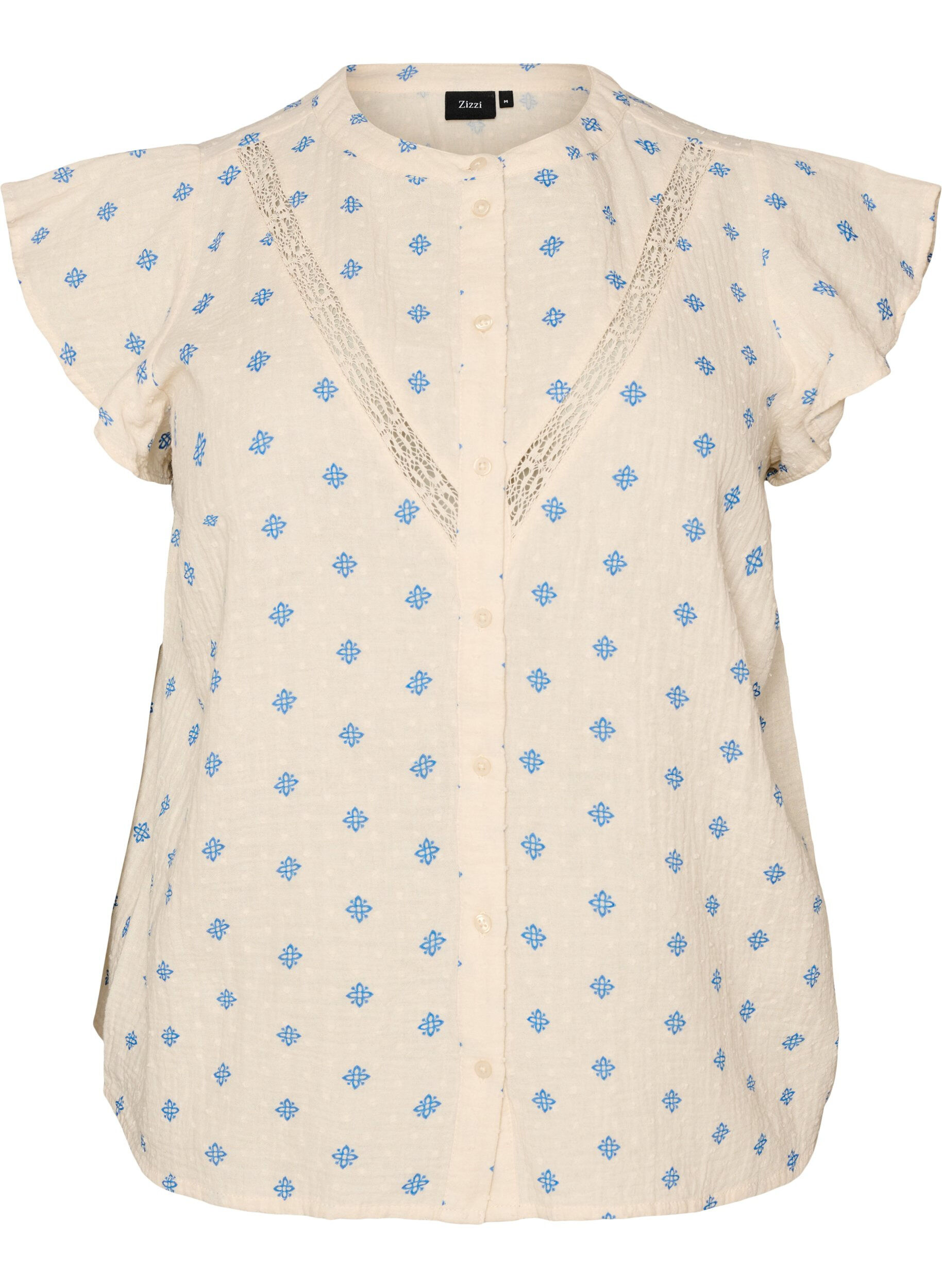 ZizziErmel&oslash;s bluse med heklekant og volangdetaljer, Beige, Packshot image number 0