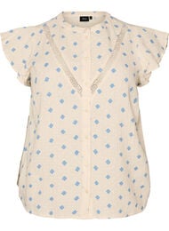 Ermel&oslash;s bluse med heklekant og volangdetaljer, Beige