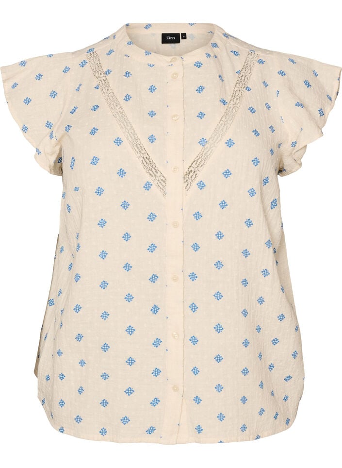 Ermel&oslash;s bluse med heklekant og volangdetaljer, Beige, Packshot image number 0
