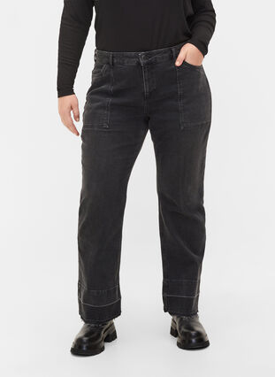 Wide fit jeans med høyt liv, Grey Denim, Model image number 2