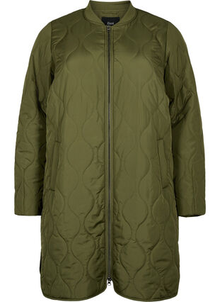 Zizzi Lang quiltet jakke med lommer og glidelås, Winter Moss, Packshot image number 0