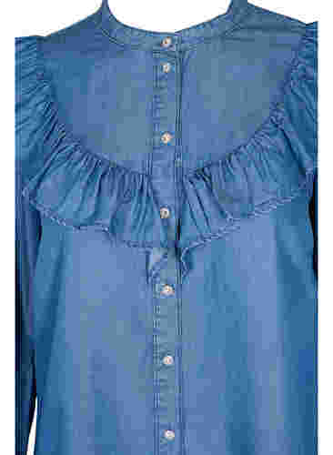 Langermet skjorte med volanger i lyocell (TENCEL™), Blue denim, Packshot image number 2