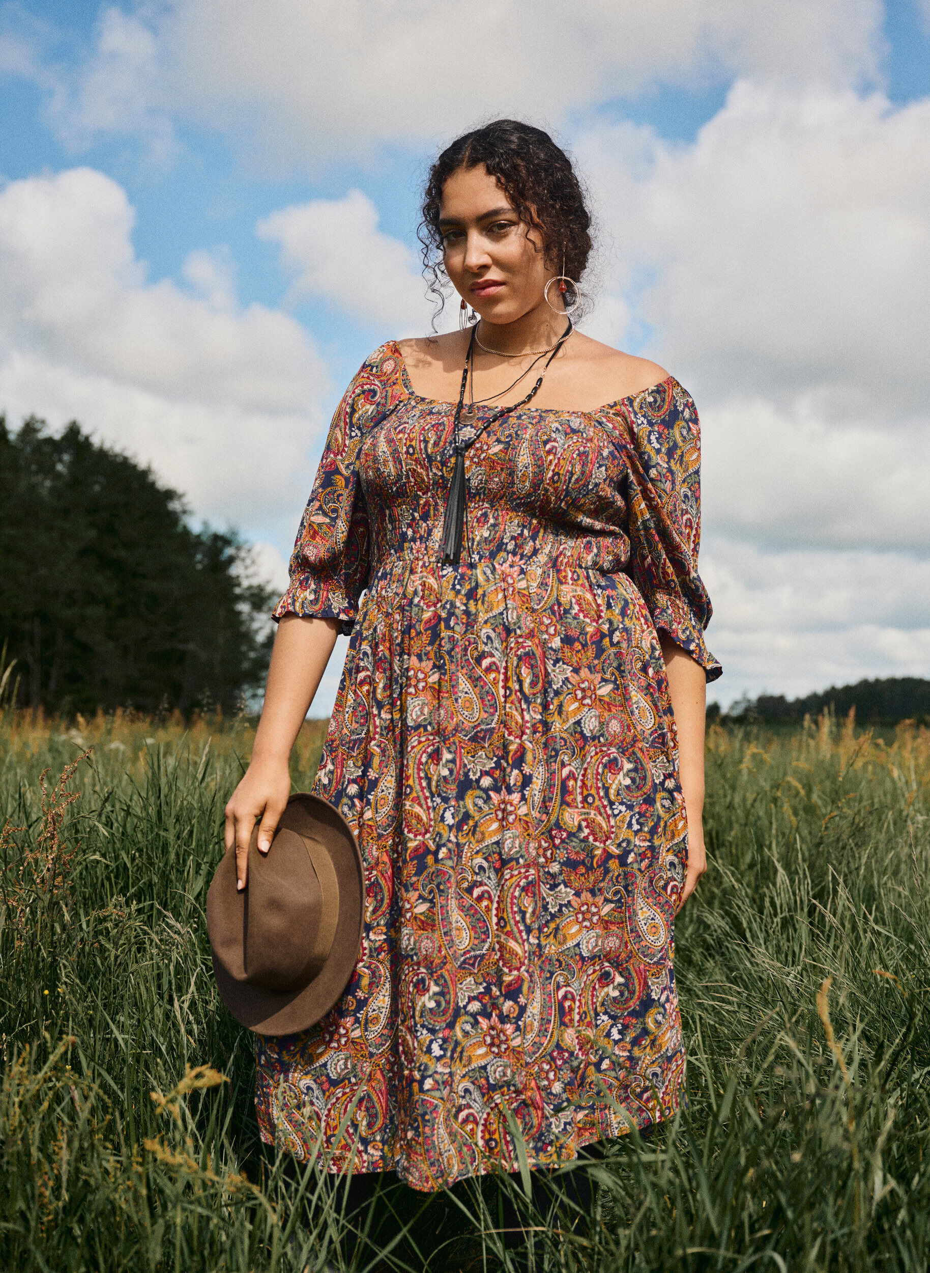 Zizzi Sommerkjole i viskose med paisley-trykk, Bl&aring;, Image image number 0