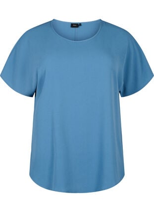 Bluse med korte ermer og rund hals, Moonlight Blue, Packshot image number 0