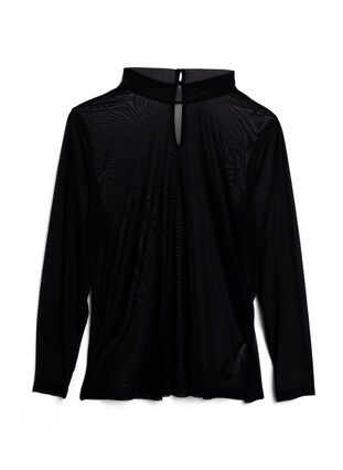 Zizzi Tett sittende meshbluse med lange ermer, Black, Packshot image number 0