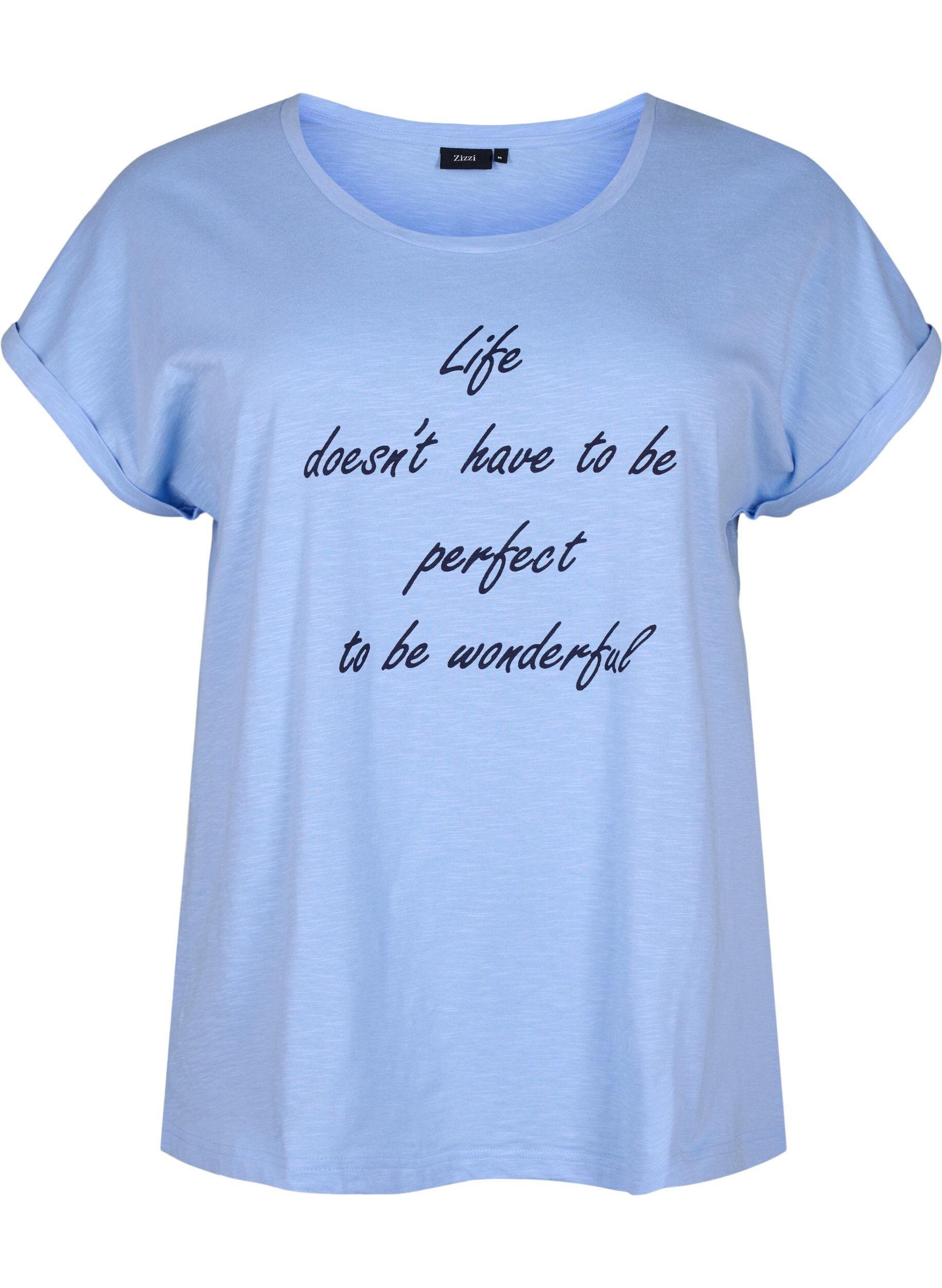 Zizzi T-skjorte med trykk i &oslash;kologisk bomull, Serenityw.Navy Print, Packshot image number 0