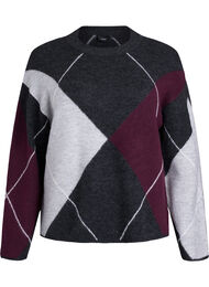 Genser med store ruter og kontrasterende ermer, Dark Grey Mel. Comb.