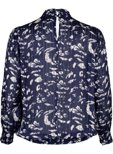 Mønstrete bluse med smock, Blue Leaf AOP, Packshot image number 1