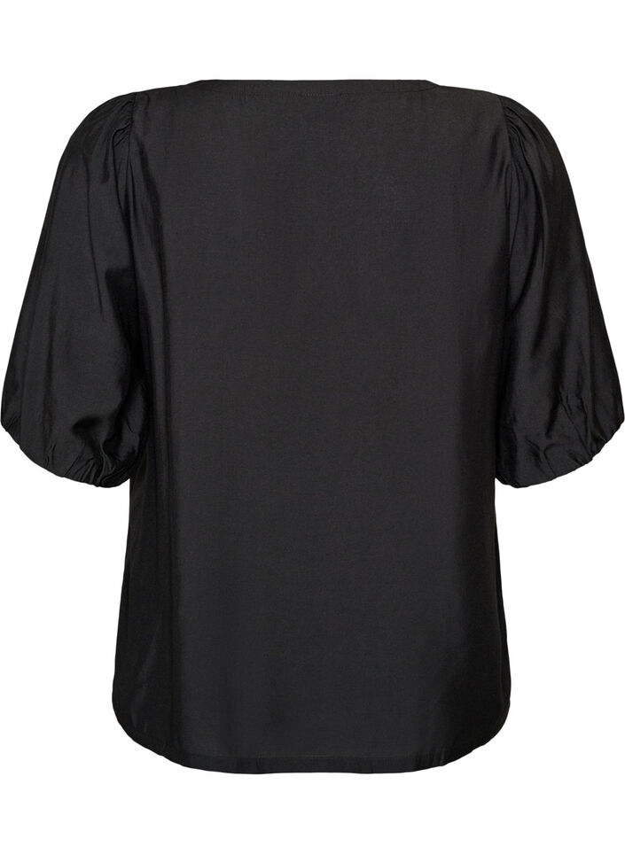 Viskosebluse med V-hals, Svart, Packshot image number 1