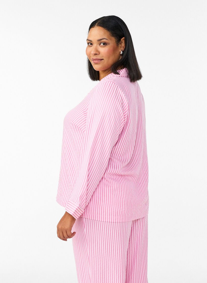 Seersucker pyjamas-skjorte med lange ermer, Rosa, Model image number 2