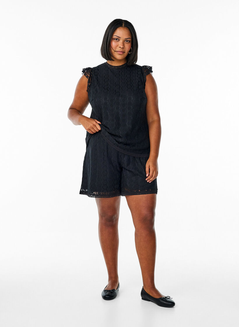 Høytlivs shortser med blonder, Black, Model