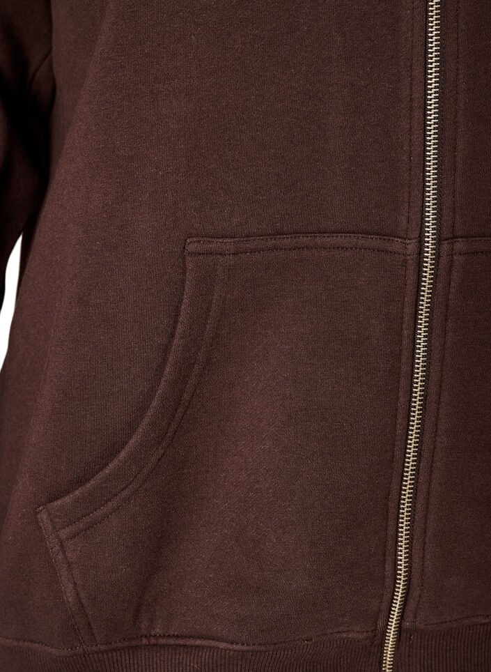 Sweat cardigan med h&oslash;y krage og glidel&aring;s, Brun, Packshot image number 3