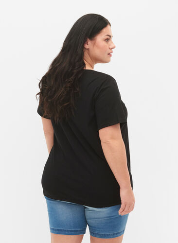 T-skjorte av økologisk bomull med mønster , Black W. Be G. Foil, Model image number 1