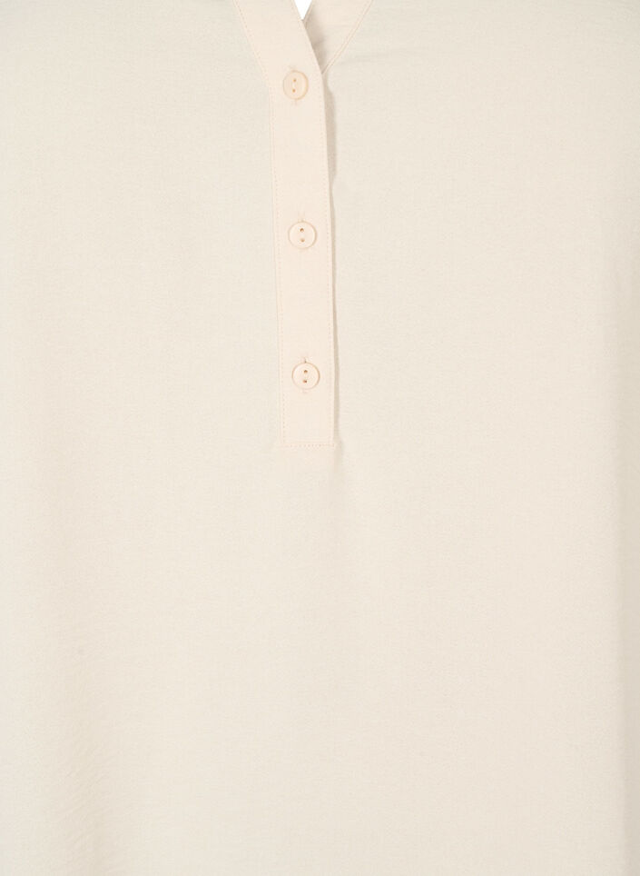 Ensfarget tunika med V-hals og knapper, Warm Off-white, Packshot image number 2