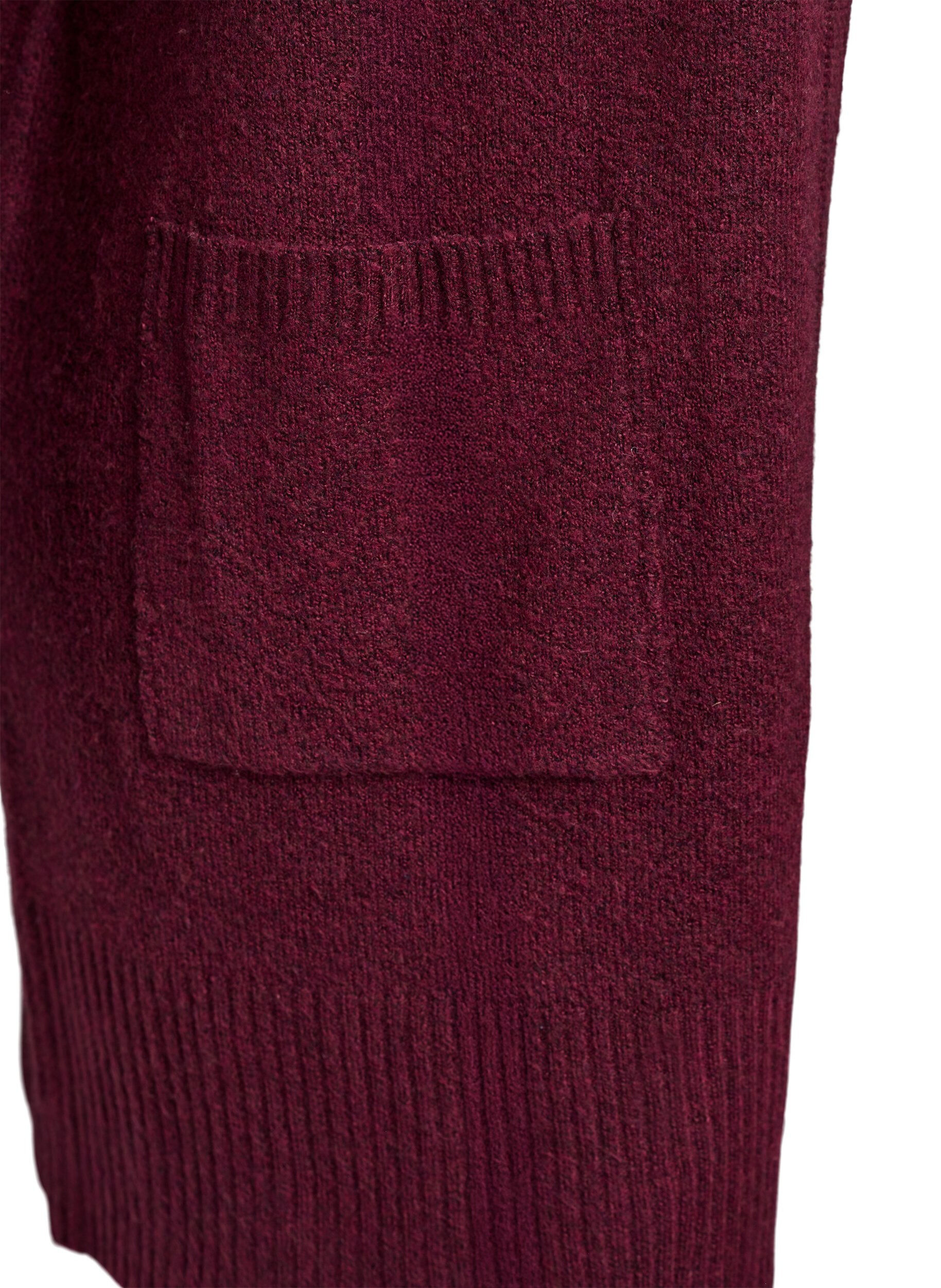 ZizziRibbestrikket cardigan med lommer, M&oslash;rk Bordeaux, Packshot image number 2