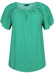 Stripete bluse av viskose med korte ermer, J.Green/White Stripe