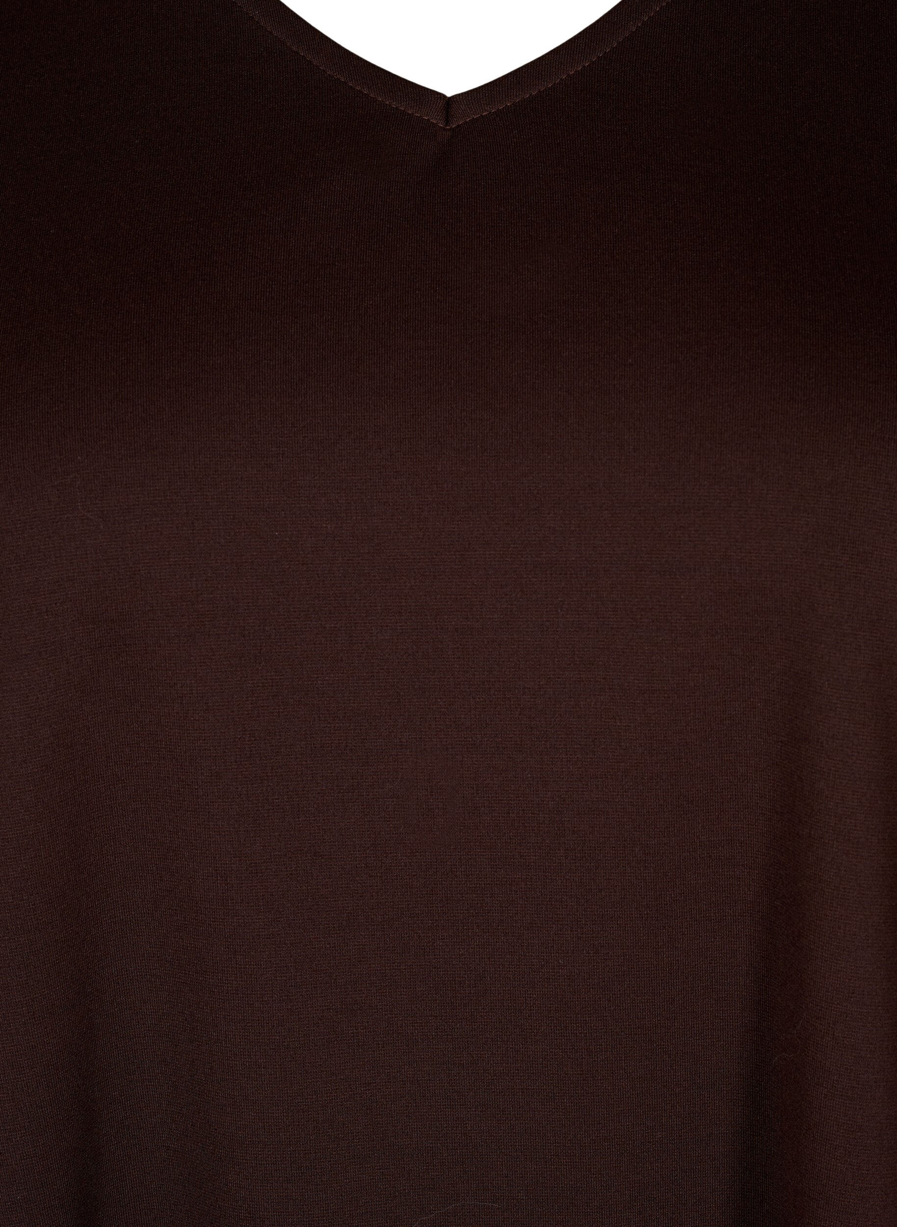 Zizzi Ensfarget kjole med V-hals og 3/4-ermer, Coffee Bean, Packshot image number 2