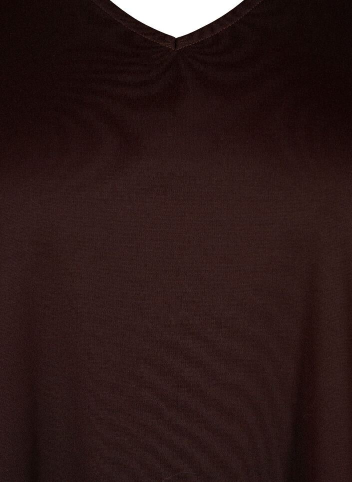 Ensfarget kjole med V-hals og 3/4-ermer, Coffee Bean, Packshot image number 2