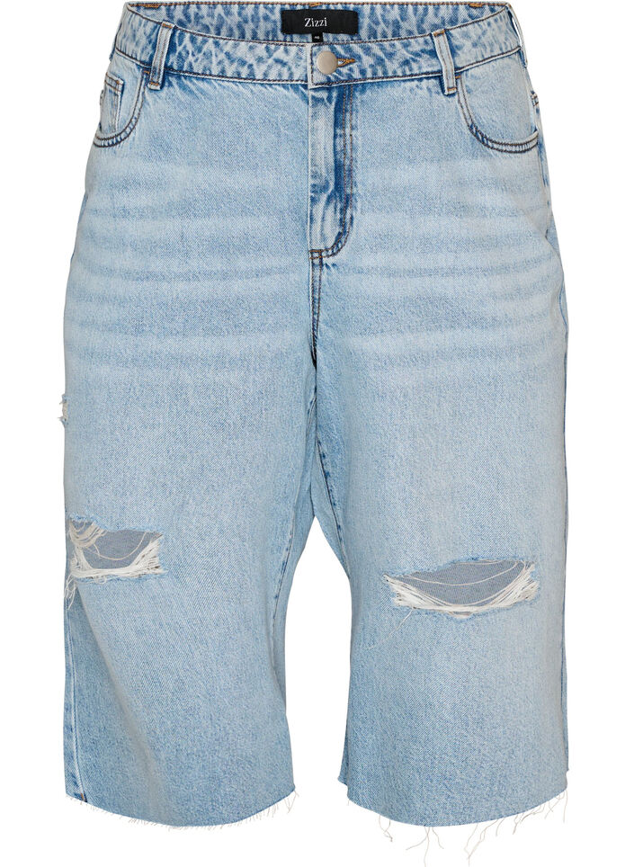 Cropped jeans med en avslappet stil og r&aring; kanter, Bl&aring;, Packshot