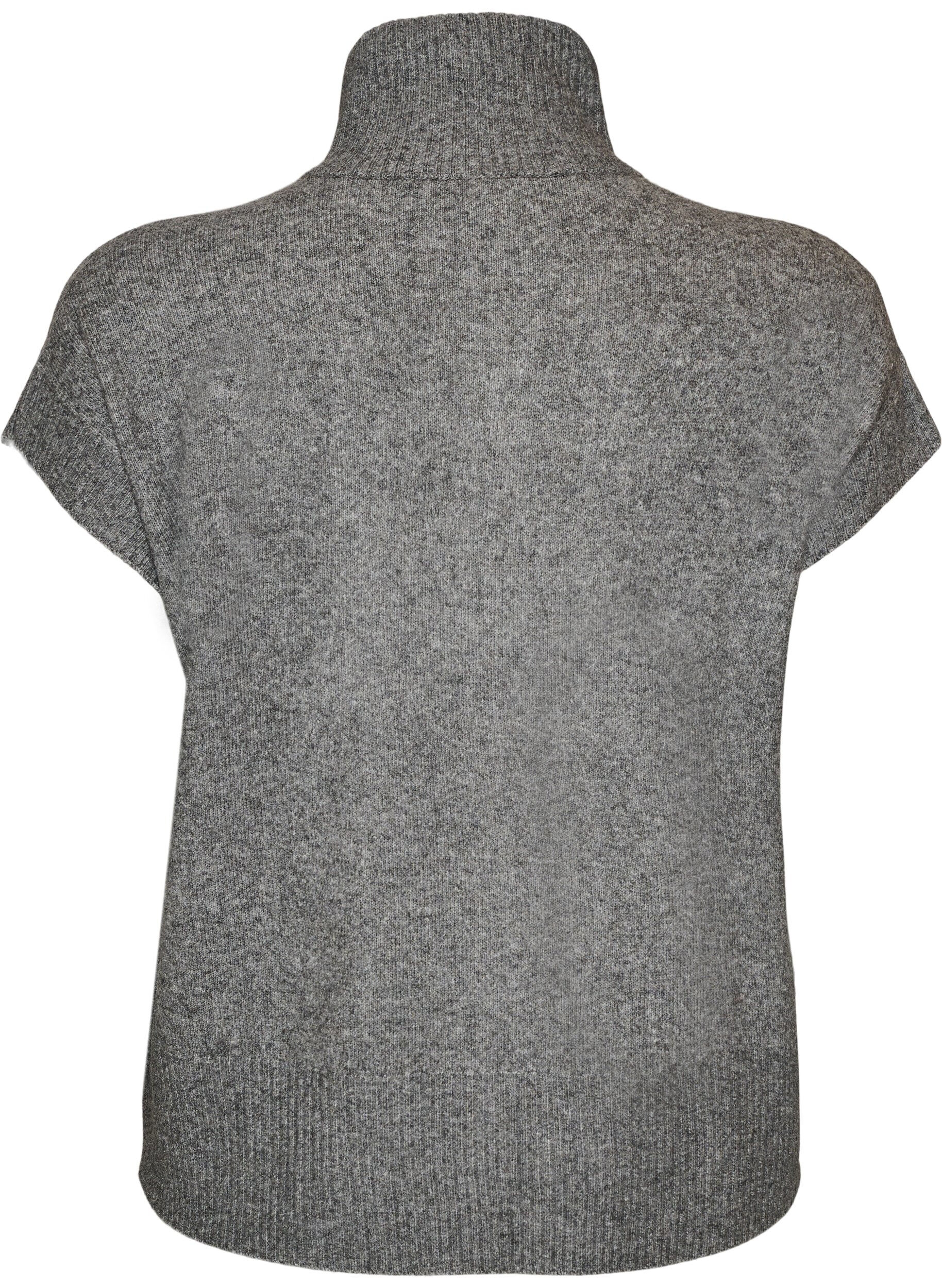 ZizziStrikkevest med h&oslash;y krage og glidel&aring;s, Gr&aring;, Packshot image number 1