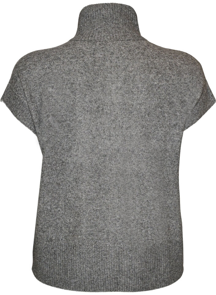 Strikkevest med h&oslash;y krage og glidel&aring;s, Gr&aring;, Packshot image number 1