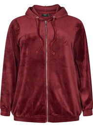 Velourcardigan med glidelås og hette, Cabernet