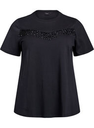 T-skjorte i 100% organisk bomull med perlefranser, Black