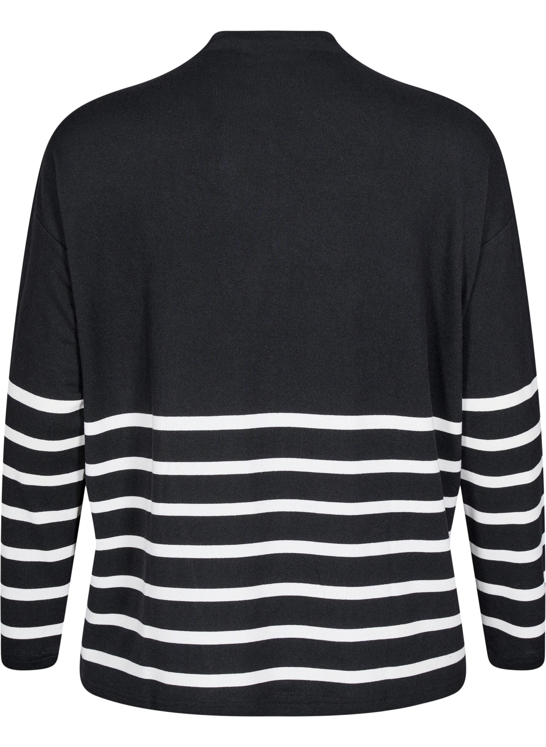 Zizzi Bluse med h&oslash;y hals og lange ermer, Svart, Packshot image number 1