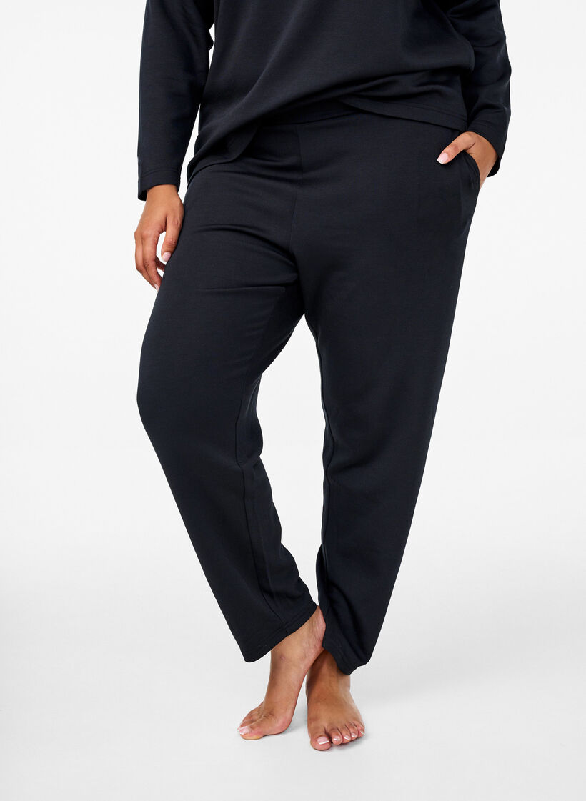 Modal-blandingsbukser med elastisk linning, Svart, Model image number 2